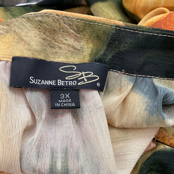Suzanne Betro 3X simi Sheer Floral Romantic Blouse Fall spring keyhole pop over - Picture 4 of 11